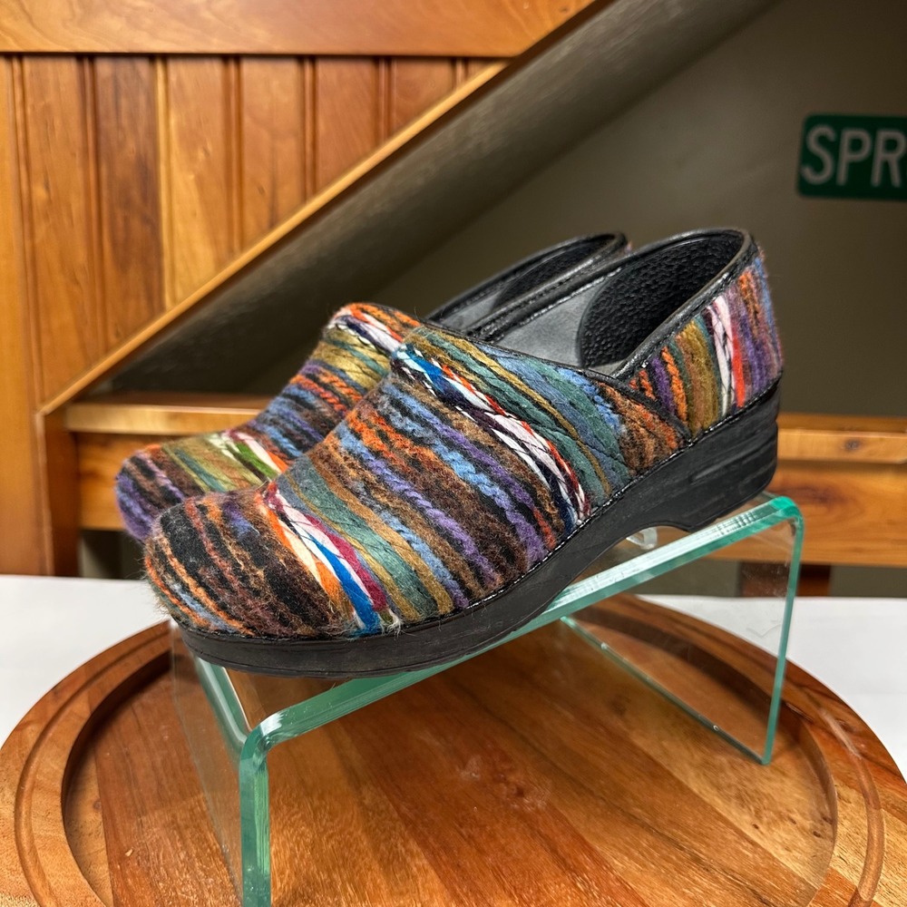 Dansko Professional Clogs Multi Color Striped Wool Textile Size 39